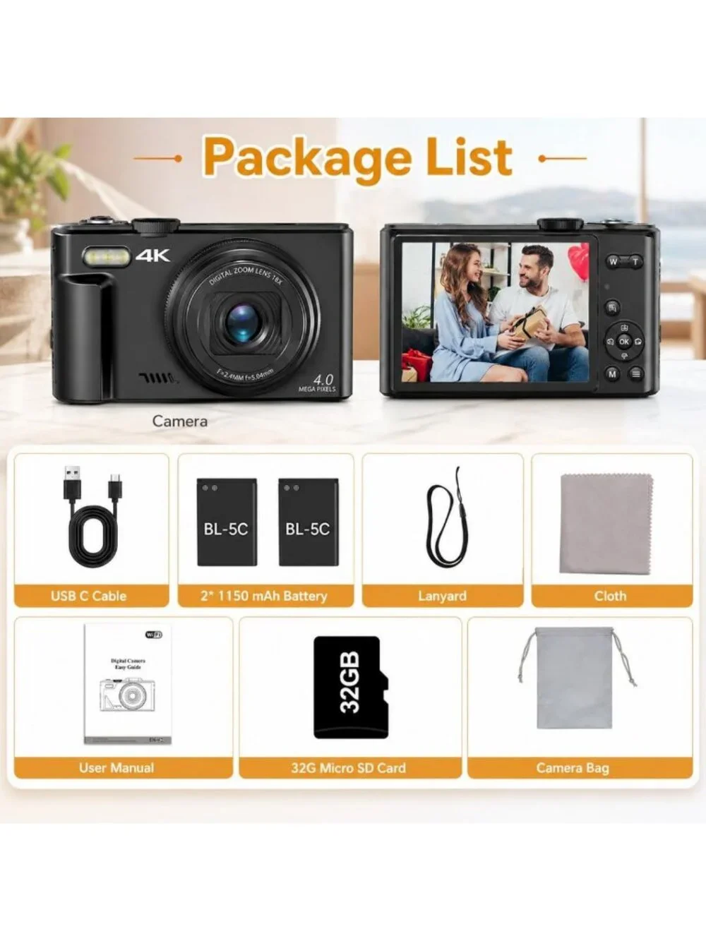 4K Digital Camera, 64MP Vlogging & Photography Camera for YouTube Content